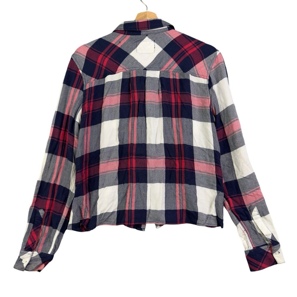 Rails Flanel Shirt women sz Small Dylan White Indigo‎ Blush Plaid button down - Picture 2 of 5